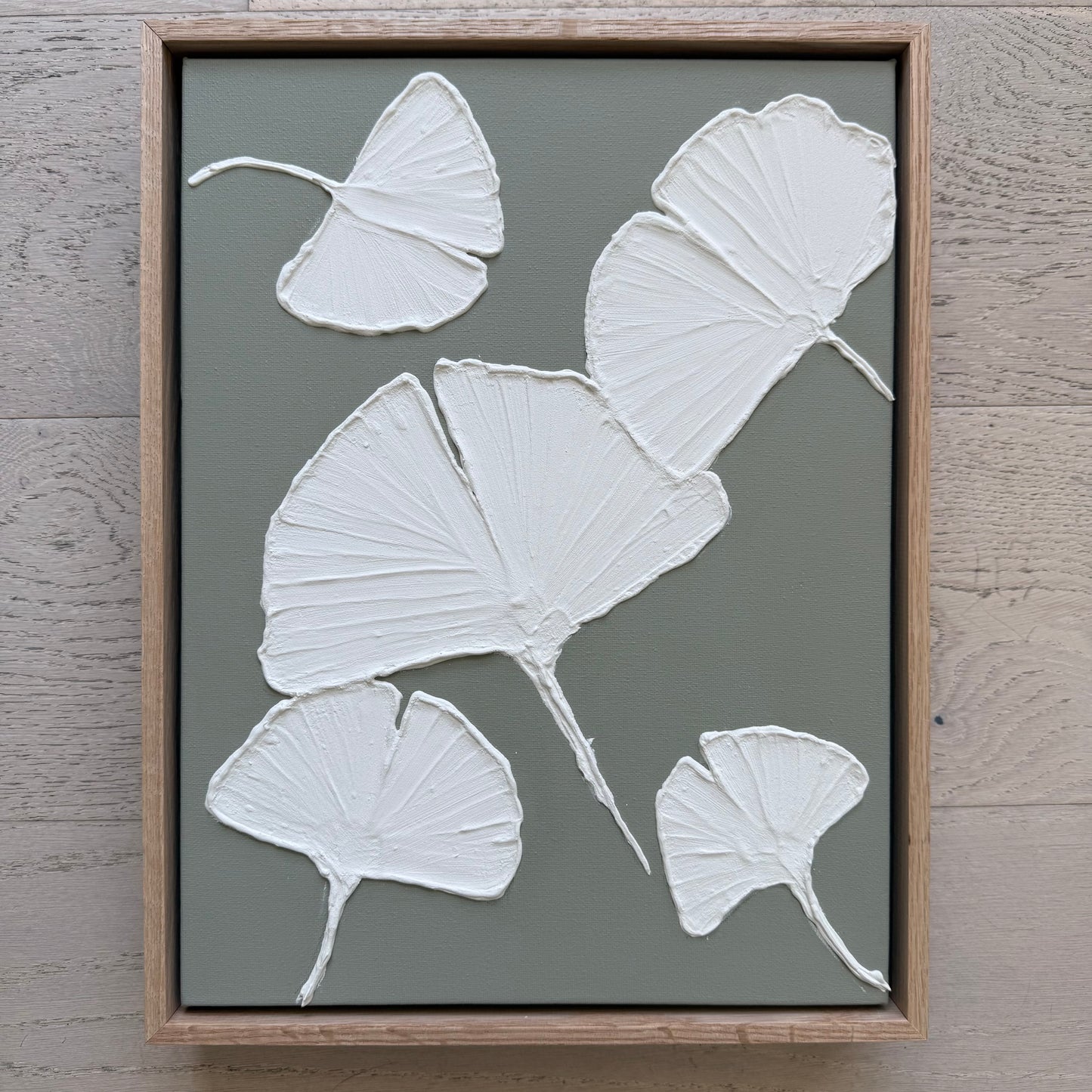 Handmade Textured Leaf Wall Art – Minimal Botanical Relief Artwork in Sage Green