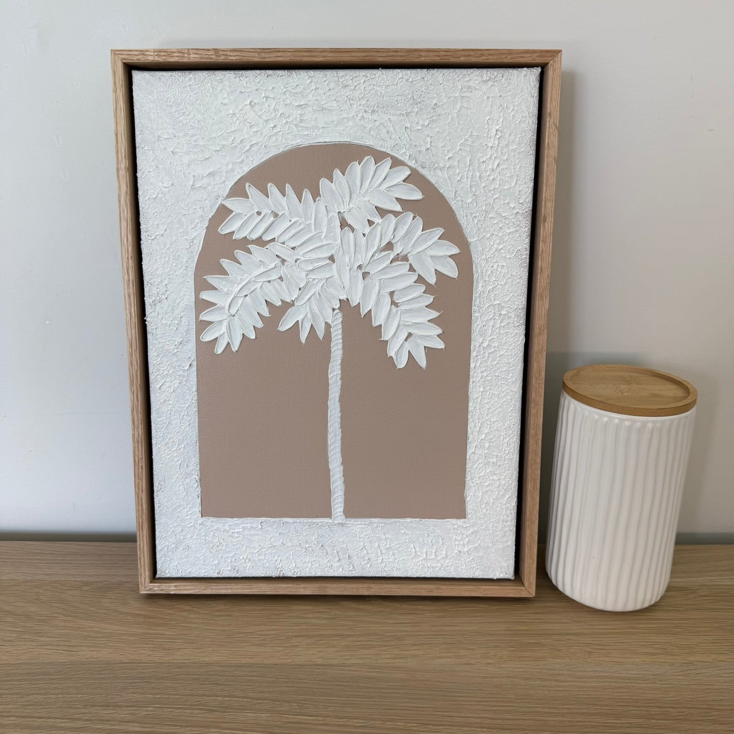 Handmade Palm Tree in Arch Textured Art | Coastal Palm Wall Art in Soft Neutrals | Beach-Inspired Home Decor