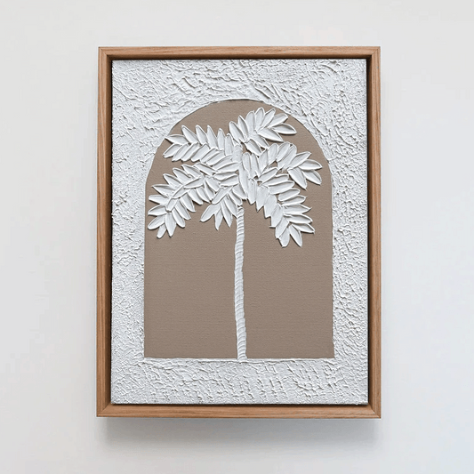 Handmade Palm Tree in Arch Textured Art | Coastal Palm Wall Art in Soft Neutrals | Beach-Inspired Home Decor