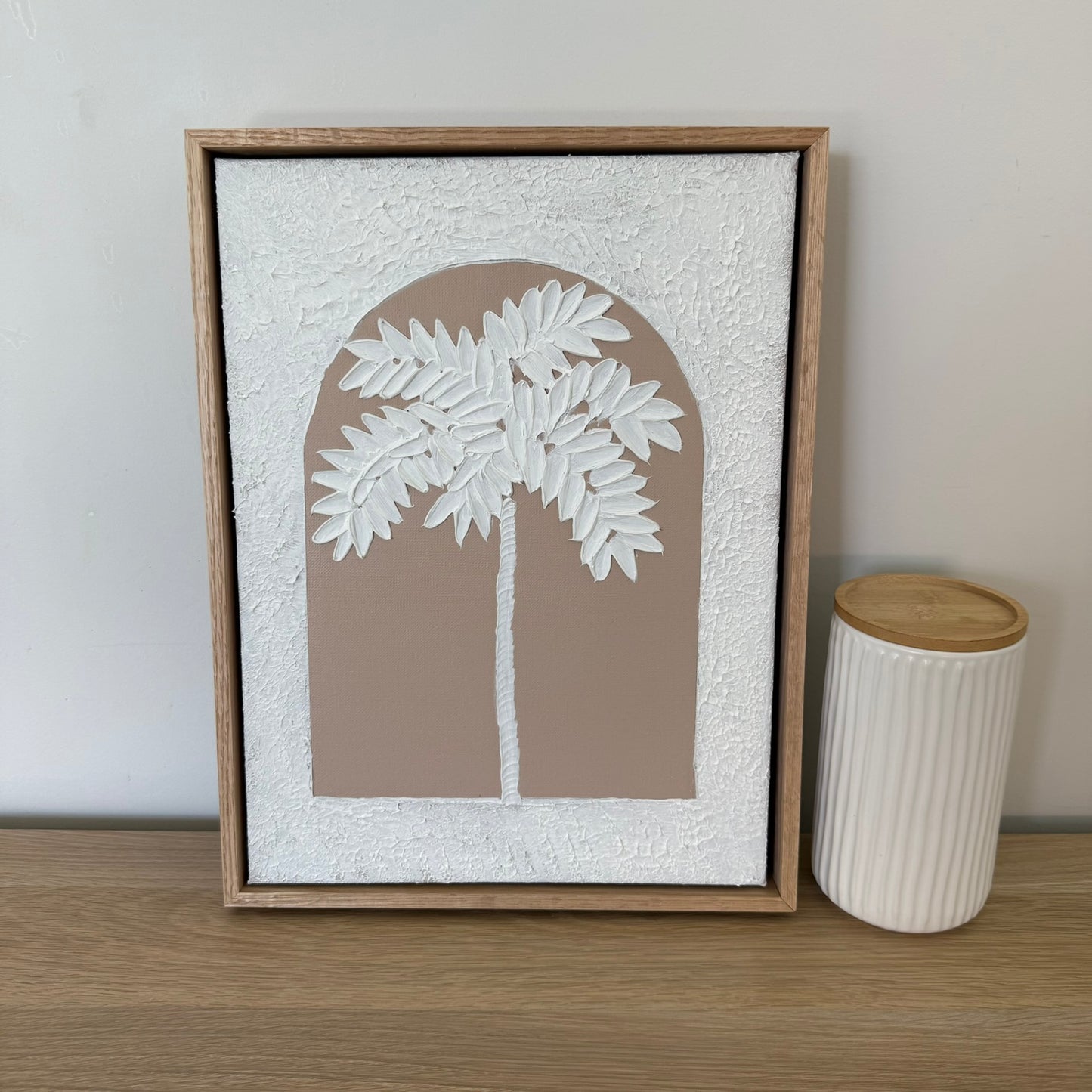 Handmade Palm Tree in Arch Textured Art | Coastal Palm Wall Art in Soft Neutrals | Beach-Inspired Home Decor