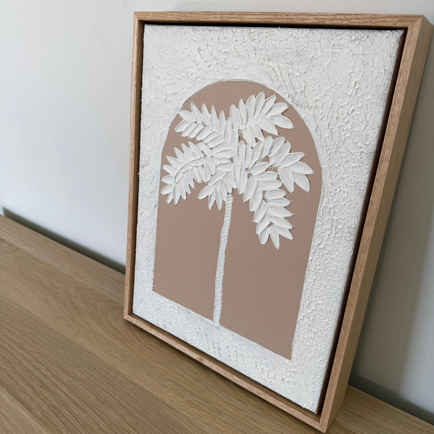 Handmade Palm Tree in Arch Textured Art | Coastal Palm Wall Art in Soft Neutrals | Beach-Inspired Home Decor