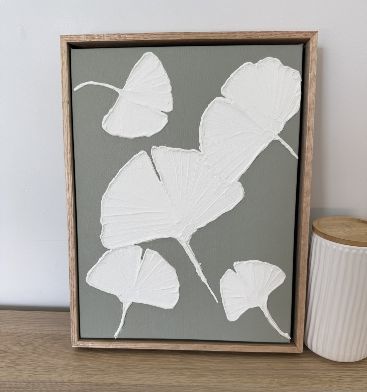Handmade Textured Leaf Wall Art – Minimal Botanical Relief Artwork in Sage Green