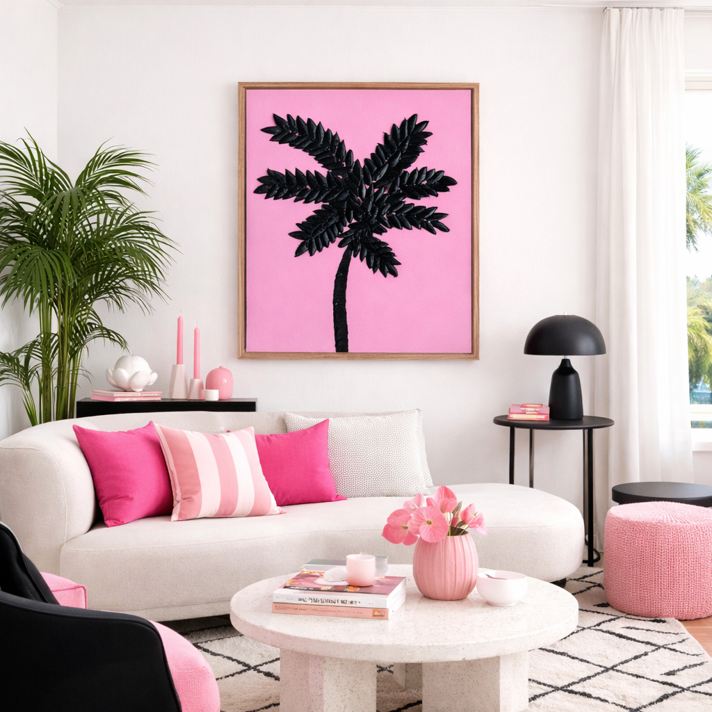 Miami Pink Palm | Minimal Textured Art Work