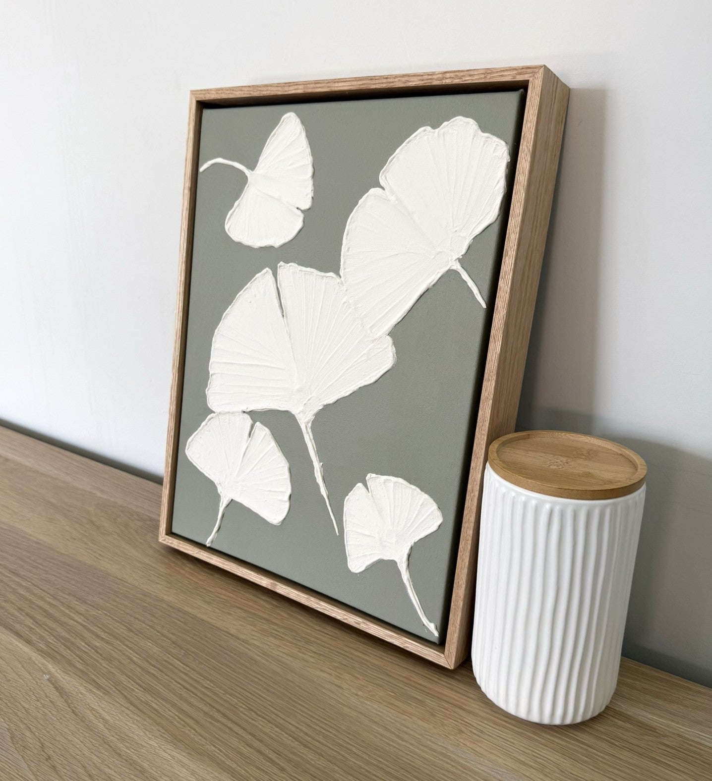 Handmade Textured Leaf Wall Art – Minimal Botanical Relief Artwork in Sage Green