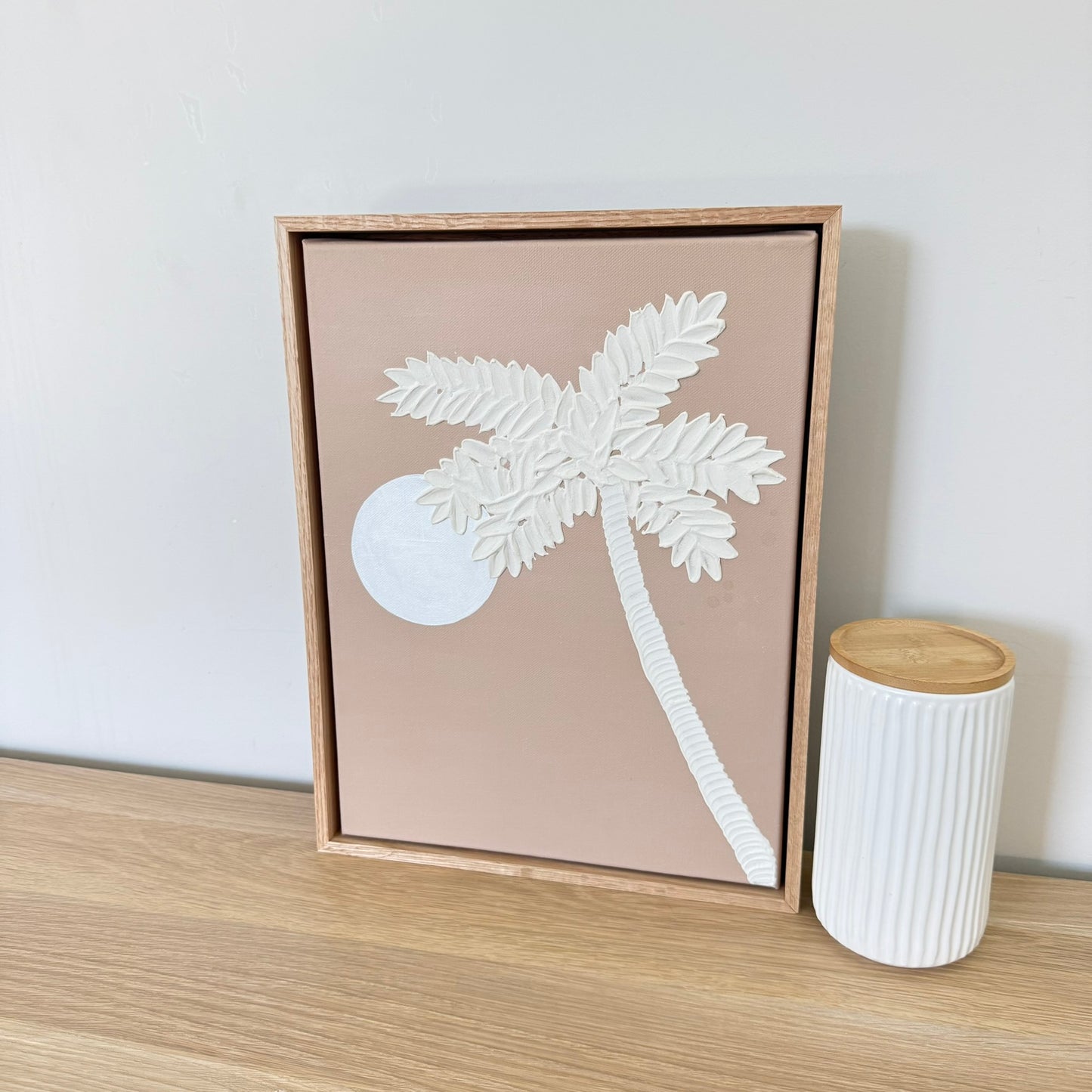 Handmade Palm Tree Textured Art | Coastal Palm Wall Art in Soft Neutrals | Beach-Inspired Home Decor