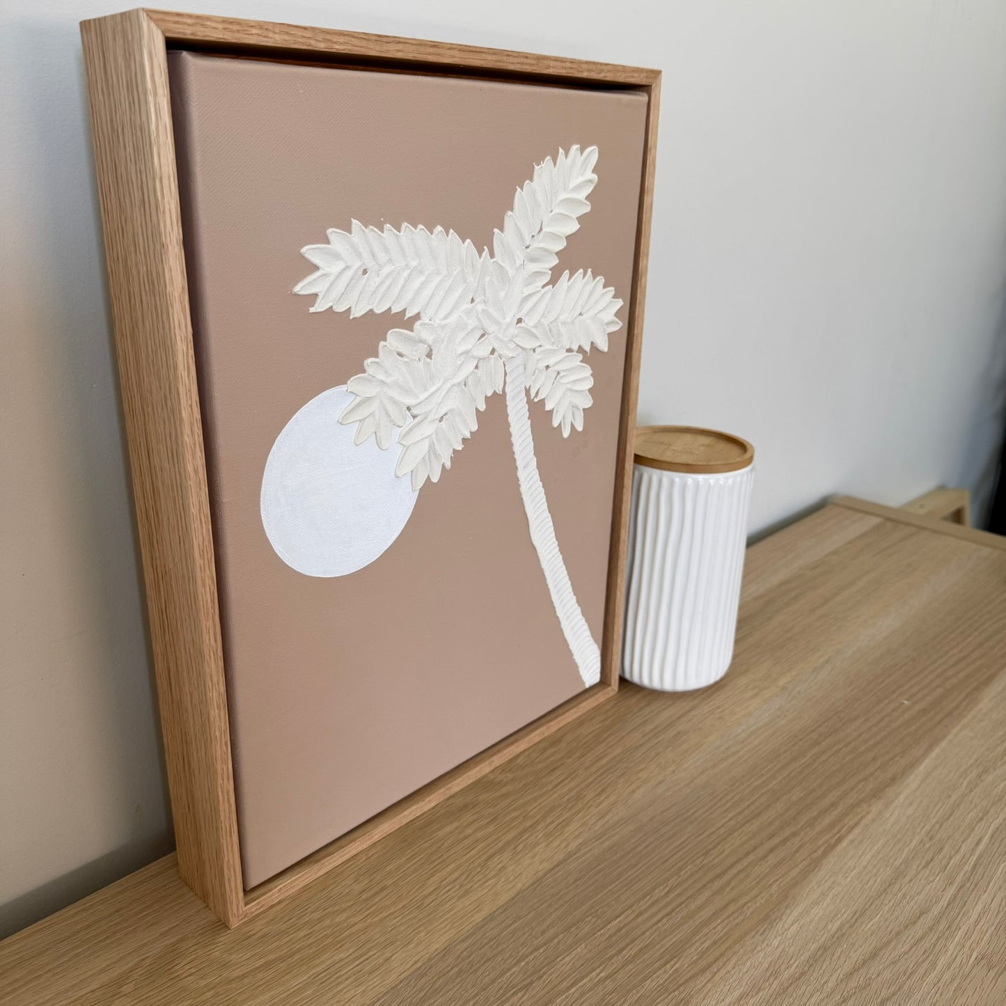 Handmade Palm Tree Textured Art | Coastal Palm Wall Art in Soft Neutrals | Beach-Inspired Home Decor