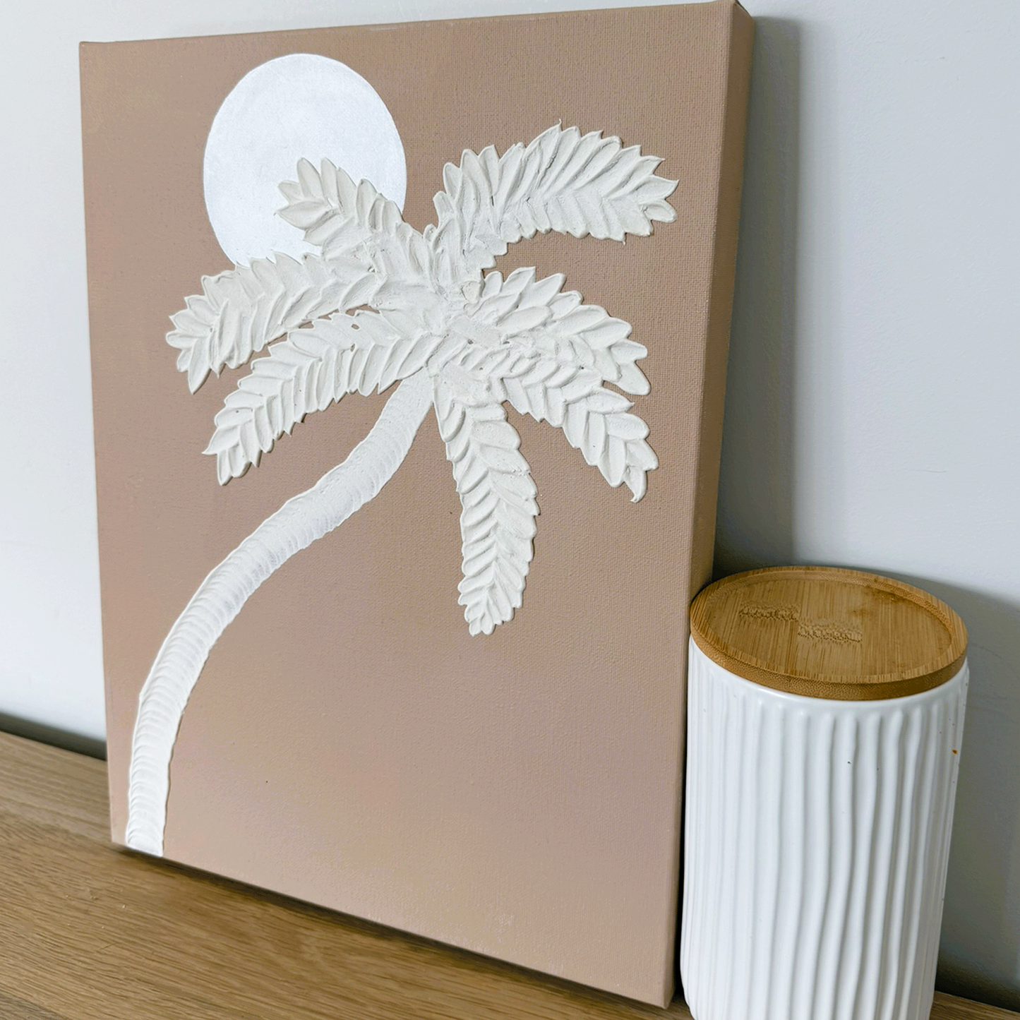 Handmade Palm Tree Textured Art II | Coastal Palm Wall Art in Soft Olive | Beach-Inspired Home Decor