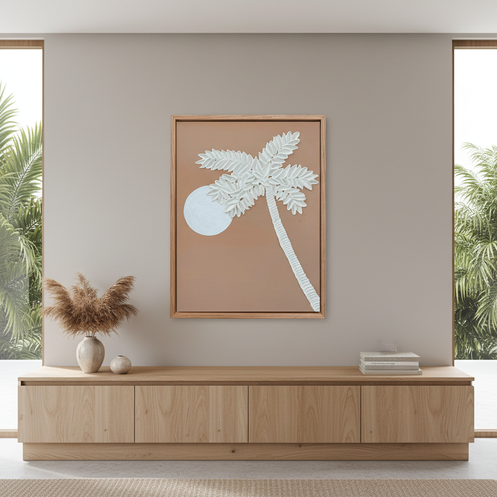 Handmade Palm Tree Textured Art | Coastal Palm Wall Art in Soft Neutrals | Beach-Inspired Home Decor