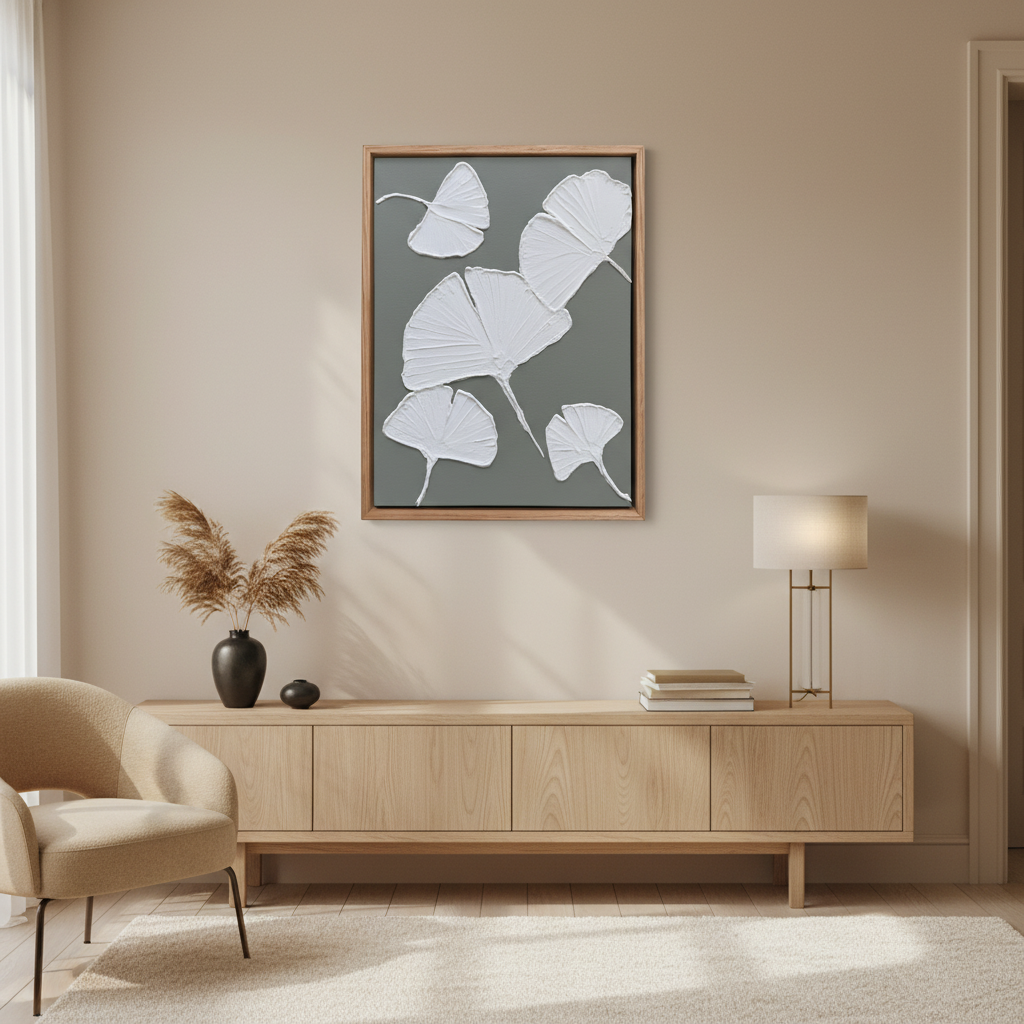 Handmade Textured Leaf Wall Art – Minimal Botanical Relief Artwork in Sage Green