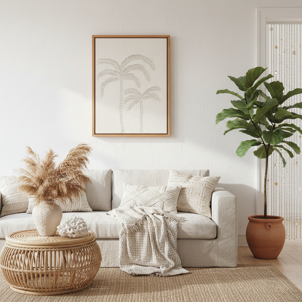 Palm Tree Textured Art | Coastal Palm Wall Art White | Beach-Inspired Home Decor