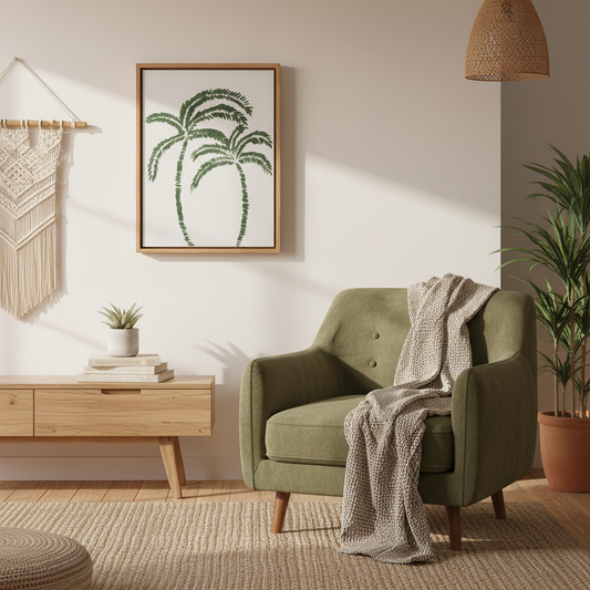Palm Tree Textured Art | Coastal Palm Wall Art in Olive V1 | Beach-Inspired Home Decor