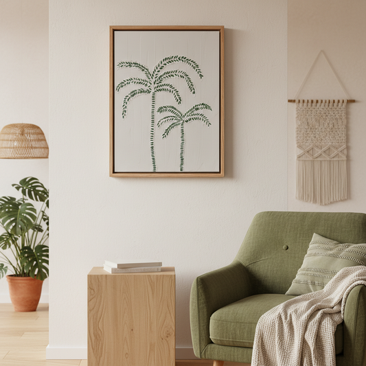 Palm Tree Textured Art | Coastal Palm Wall Art in Olive V2 | Beach-Inspired Home Decor